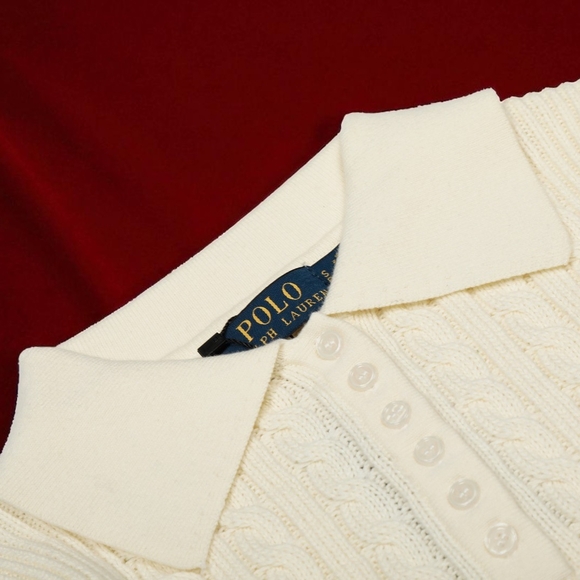 Polo Ralph Lauren Cream Cable Knit V-Neck Sweater - Picture 2 of 11